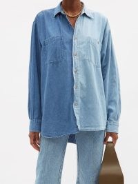 E.L.V. DENIM The Twin Contrast two-tone blue denim shirt | womens tonal colour block shirts | women’s casual colourblock fashion
