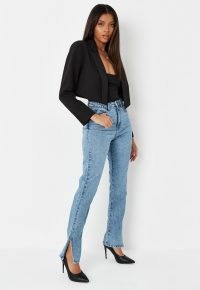 Missguided blue wrath split straight leg jeans | womens on-trend denim fashion | slit hems