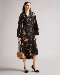 TED BAKER DIAANNA Bolt On Integral Wrap Dress With Belt Detail / floral balloon sleeve midi dresses