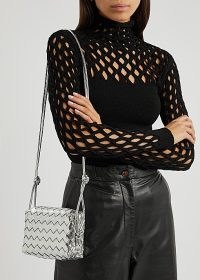 BOTTEGA VENETA Intrecciato mini silver camera bag ~ small metallic leather weave detail shoulder bags ~ luxe deaigner handbags