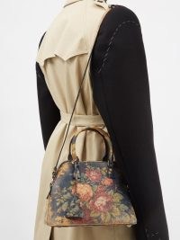 MAISON MARGIELA 5AC mini tapestry leather handbag / floral print shoulder bags / designer top handle handbags