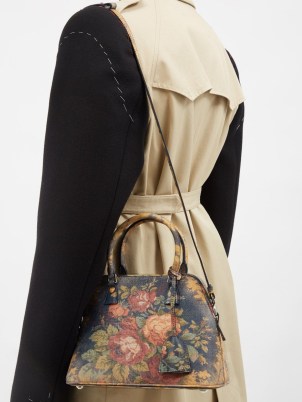 MAISON MARGIELA 5AC mini tapestry leather handbag / floral print shoulder bags / designer top handle handbags - flipped