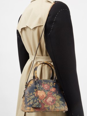 MAISON MARGIELA 5AC mini tapestry leather handbag / floral print shoulder bags / designer top handle handbags