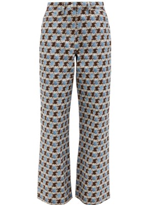 SHRIMPS Brown floral-print wide-leg jeans / womens organic cotton printed denim fashion - flipped