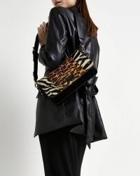 River Island BROWN LEATHER ANIMAL PRINT SHOULDER BAG | glamorus fashion bags | zebra print handbags