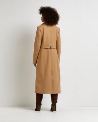 RIVER ISLAND BROWN LONGLINE COAT ~ womens back branded detail winter coats