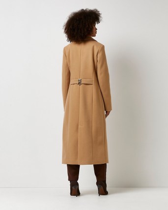 RIVER ISLAND BROWN LONGLINE COAT ~ womens back branded detail winter coats - flipped