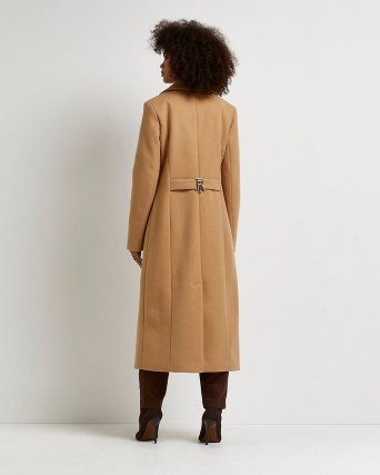RIVER ISLAND BROWN LONGLINE COAT ~ womens back branded detail winter coats