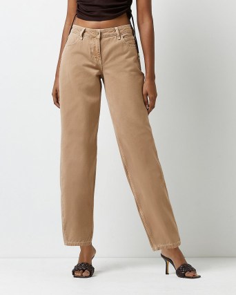 River Island BROWN LOW RISE TAPERED JEANS | womens neutral denim fashion - flipped