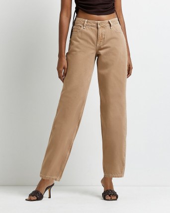 River Island BROWN LOW RISE TAPERED JEANS | womens neutral denim fashion
