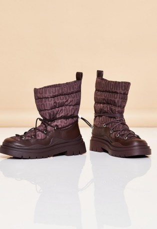 MISSGUIDED brown msgd sports ski snow boots ~ womens winter footwear - flipped