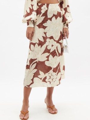 JOHANNA ORTIZ Summer Cigars jacquard crepe midi skirt / burgundy floral skirts made with FSC viscose / womens sustainable designer fashion