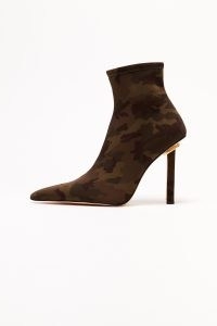 GOOD AMERICAN CAMO KICKSTAND BOOTIE Camoneoprene004 / camouflage neoprene high heel booties / women’s printed pointed toe ankle boots