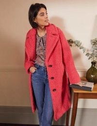 Boden Canterbury Teddy Coat in Lollipop / womens bright textured winter coats