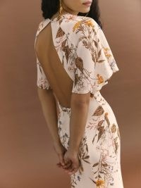 Reformation Carletta Dress in Frolic – romantic floral flutter sleeve open back dresses – romance inspired fashion – floaty asymmetric hemline