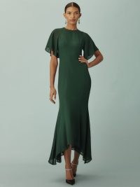REFORMATION Carletta Dress in Forest ~ chic vintage style evening dresses ~ asymmetric hem ~ elegant open back occasion fashion