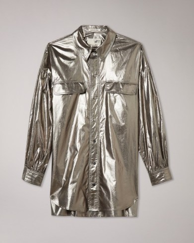 TED BAKER GASKELL Casual Blouse in Grey / womens metallic shirt style blouses / women’s oversized shiny shirts - flipped