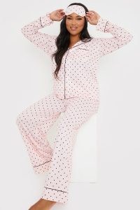 CHARLOTTE GREEDY PALE PINK POLKA DOT 6 PIECE PYJAMA GIFT SET ~ womens celebrity inspired pyjamas ~ women’s plus size sleepwear ~ spot print PJs