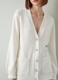 L.K. Bennett CHER CREAM MERINO WOOL-COTTON CARDIGAN | womens luxe front button up cardigans