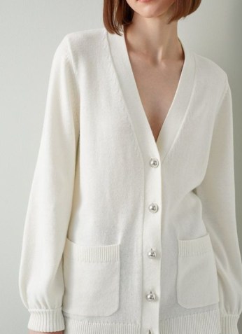 L.K. Bennett CHER CREAM MERINO WOOL-COTTON CARDIGAN | womens luxe front button up cardigans