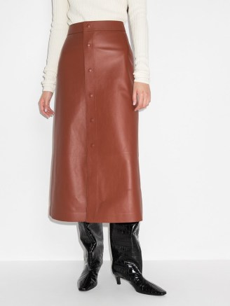 Chloé A-line mid-length skirt intense brown – luxe leather classic look skirts - flipped