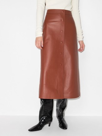 Chloé A-line mid-length skirt intense brown – luxe leather classic look skirts