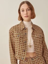 REFORMATION Cora Shrunken Denim Jacket ~ womens casual fashion ~ chic retro prints ~ women’s jackets ~ vintage style prints
