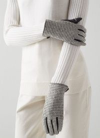 CORDELIA HOUNDSTOOTH FABRIC AND BLACK LEATHER GLOVES / l.k. bennett womens fashion / chic check print retro accessories