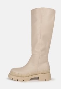 MISSGUIDED cream faux leather tubular knee high boots ~ women’s fashionable chunky heel boots ~ womens thick sole winter footwear