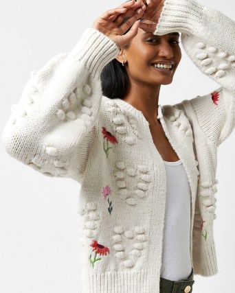 RIVER ISLAND CREAM FLORAL EMBROIDERED CARDIGAN / women’s textured cardigans - flipped
