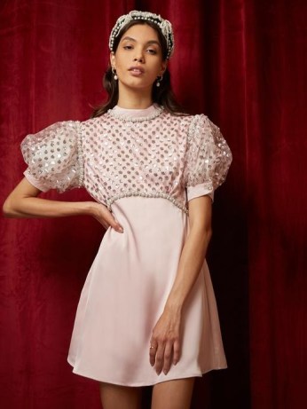 sister jane DREAM Twizzle Embellished Mini Dress Blush Pink ~ womens puff sleeve party dresses ~ DREAM THE PEARL SPIN Collection