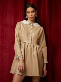 sister jane DREAM Valentina Faux Leather Mini Dress in Hazelnut ~ light brown embellished collar dresses