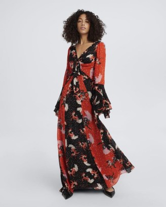 Diane Von Furstenberg Selena Chiffon Maxi Dress in Dancers | retro patchwork print dresses | floaty 70s vintage style fashion | wide billowy cuffs - flipped