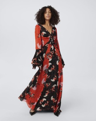 Diane Von Furstenberg Selena Chiffon Maxi Dress in Dancers | retro patchwork print dresses | floaty 70s vintage style fashion | wide billowy cuffs