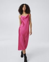 Diane Von Furstenberg Brioni Silk Slip Dress in Fuchsia | fuchsia pink silk cami strap dresses | draped cowl neckline