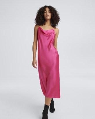 Diane Von Furstenberg Brioni Silk Slip Dress in Fuchsia | fuchsia pink silk cami strap dresses | draped cowl neckline - flipped