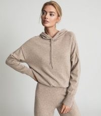 REISS ELLIE 100% CASHMERE HOODIE NEUTRAL / women’s luxe pullover hoodies / womens casual hooded tops / loungewear