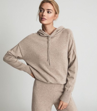 REISS ELLIE 100% CASHMERE HOODIE NEUTRAL / women’s luxe pullover hoodies / womens casual hooded tops / loungewear