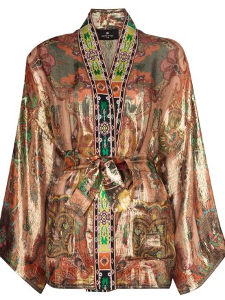 ETRO Brick Road belted jacket in multicolour ~ beautiful metallic lurex thread tie waist robes ~ womens luxe designer occasion jackets ~ women’s luxury floral and paisley print evening cover-up - flipped