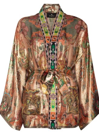 ETRO Brick Road belted jacket in multicolour ~ beautiful metallic lurex thread tie waist robes ~ womens luxe designer occasion jackets ~ women’s luxury floral and paisley print evening cover-up