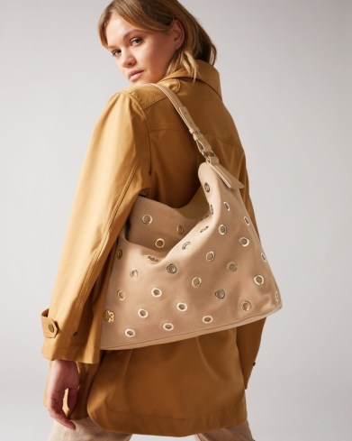 TED BAKER MEIDA Eyelet Detail Swag Bag in Camel / luxe light brown shoulder bags - flipped