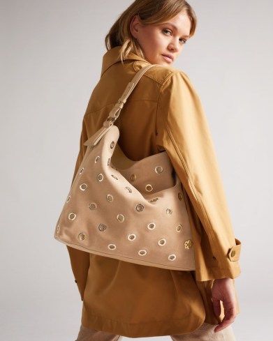 TED BAKER MEIDA Eyelet Detail Swag Bag in Camel / luxe light brown shoulder bags