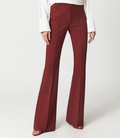 REISS FLO FLARED TROUSERS DARK RED ~ chic flares ~ womens 1970s inspired fashion - flipped