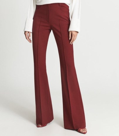REISS FLO FLARED TROUSERS DARK RED ~ chic flares ~ womens 1970s inspired fashion