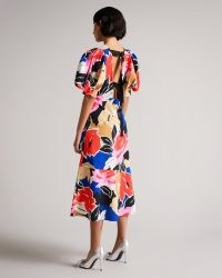 TED BAKER HARPIA Floral Print Midi Dress / puff sleeve open tie back dresses