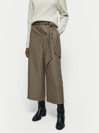 JIGSAW Gingham Seersucker Trouser in Black / womens checked tie waist crop leg trousers