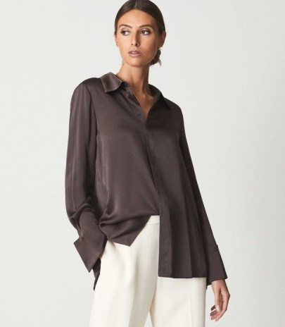 REISS HAILEY SILK SHIRT PURPLE ~ womens luxe fluid fabric shirts - flipped