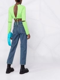 Jacquemus cropped cut-out cotton T-shirt in Green ~ crop hem cotton open back tops