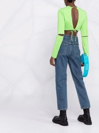 Jacquemus cropped cut-out cotton T-shirt in Green ~ crop hem cotton open back tops - flipped