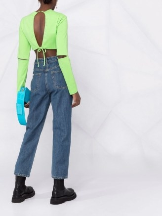 Jacquemus cropped cut-out cotton T-shirt in Green ~ crop hem cotton open back tops